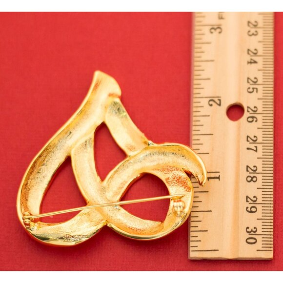 Vintage Art Nouveau Abstract Heart Gold Tone Brooch F9 - Picture 2 of 2